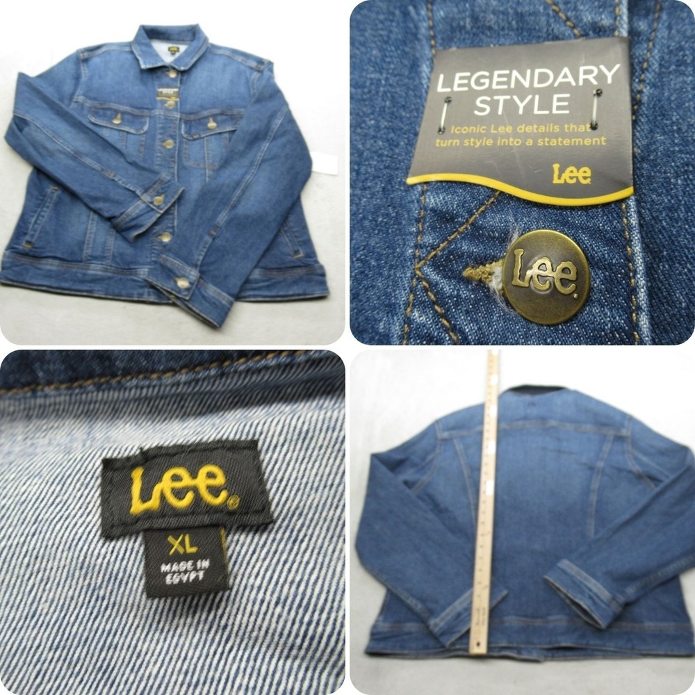 Lee Denim Jacket Women XL Medium Wash Button Front Pockets Legendary Style NEW